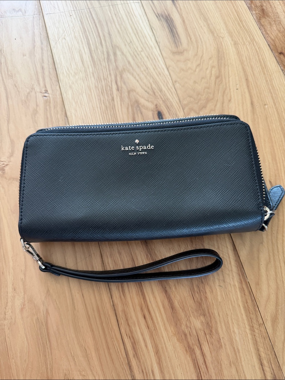 kate spade black Saffiano Leather Zip Wristlet